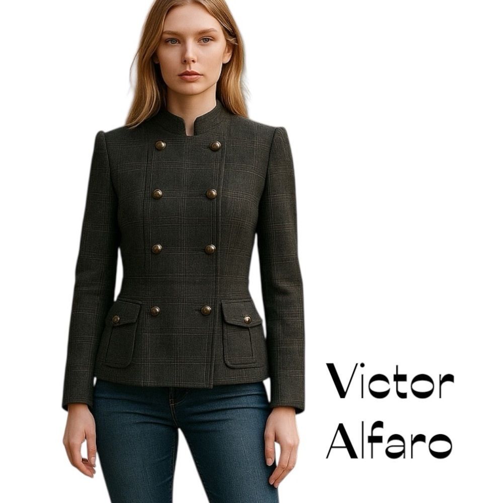 Victor Black Gold Plaid Vintage Double Breasted Jacket Size 4 Victorian Goth